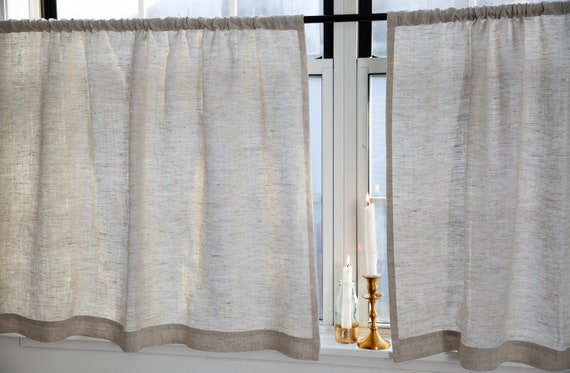 Natural MIX linen cafe curtains|Short curtains|Rustic kitchen curtains|1 panel neutral decor