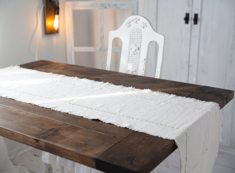 Rustic table runner farmhouse frayed edges image 7