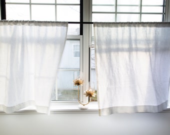 Linen cafe curtains| simple white|Kitchen curtains|1 panel