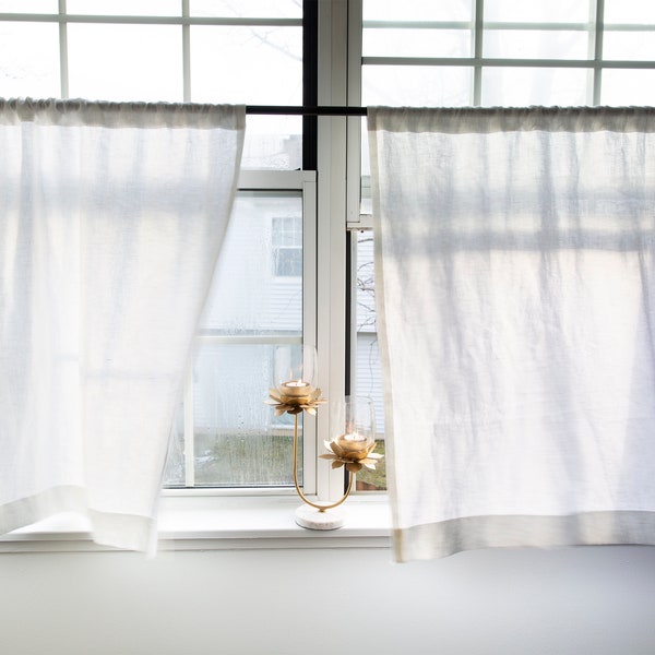 Linen cafe curtains| simple white|Kitchen curtains|1 panel