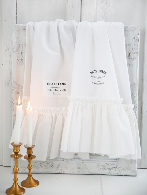 French label kitchen towel with ruffle|french country decor