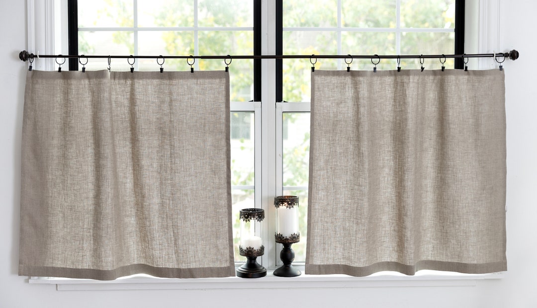 Linen Cafe Curtains NATURAL Lined|short Curtains|kitchen Curtains|1 ...