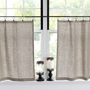 Linen cafe curtains NATURAL LINED|short curtains|Kitchen curtains|1 panel|bathroom  curtains neutral brown