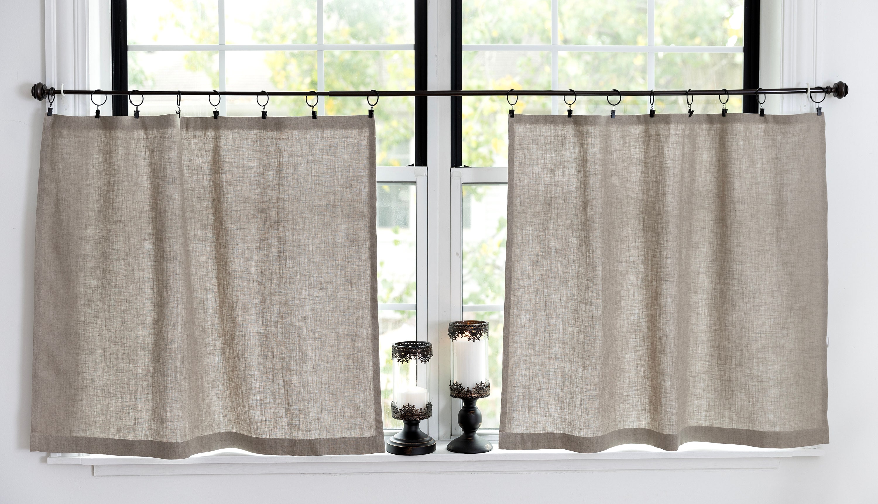 Linen cafe curtains NATURAL LINED|short curtains|Kitchen curtains|1 panel|bathroom  curtains neutral brown