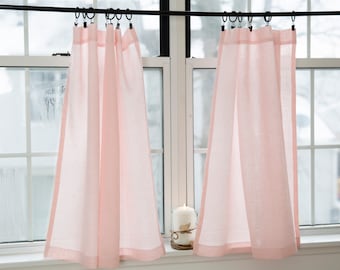 Linen cafe curtain|Pink cafe curtain|Short curtains