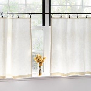 Linen cafe curtains LINED| ANTIQUE off white|Kitchen curtains|1 panel|bathroom kitchen short curtains
