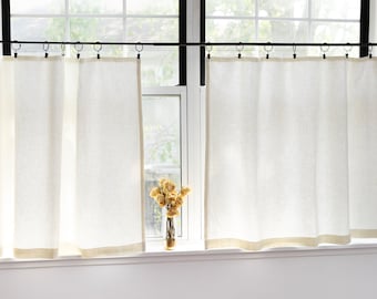 Linen cafe curtains LINED| ANTIQUE off white|Kitchen curtains|1 panel|bathroom kitchen short curtains