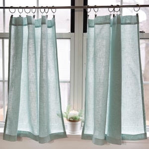 Green linen curtain|Cafe kitchen curtains|1 panel ,short linen curtains light green