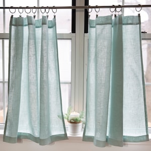 Green linen curtain|Cafe kitchen curtains|1 panel