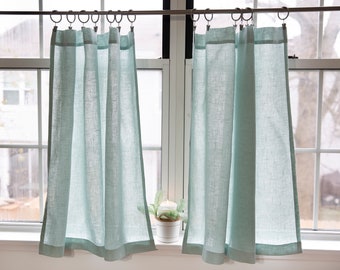 Green linen curtain|Cafe kitchen curtains|1 panel