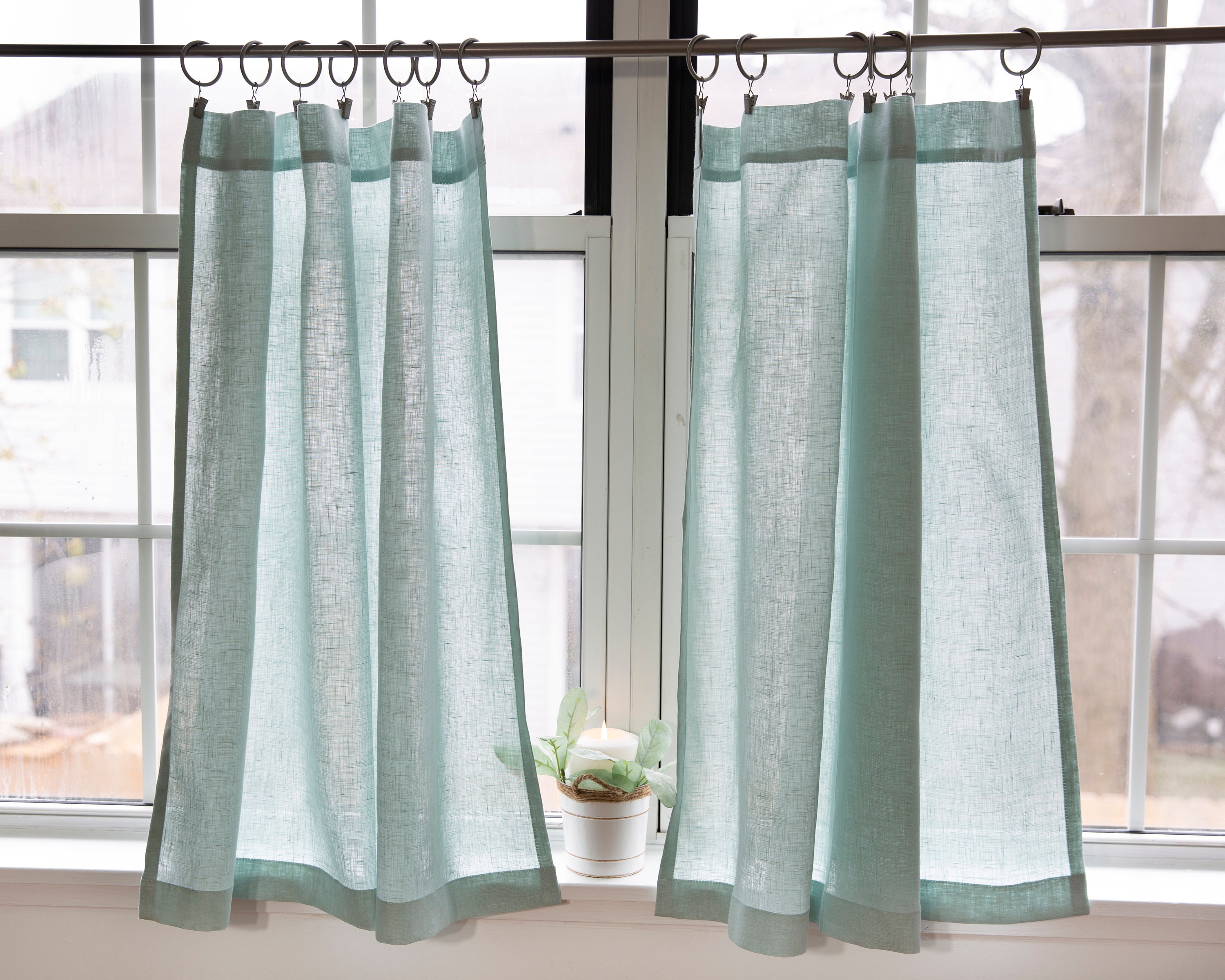 Green linen curtain Cafe kitchen curtains 1 panel,short linen curtains light green