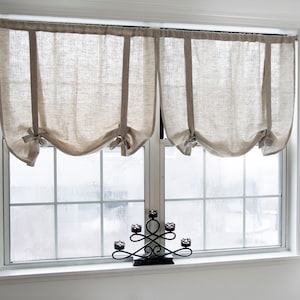 Linen curtains|kitchen curtains|tie up valance|rustic MIX natural linen| farmhouse kitchen| 1 valance