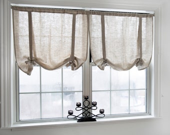 Linen curtains|kitchen curtains|tie up valance|rustic MIX natural linen| farmhouse kitchen| 1 valance