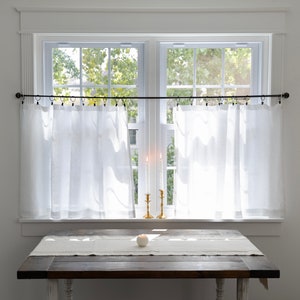 White Linen Cafe Curtain – 1 Panel – Light Filtering – Handmade from 100% Pure White Linen