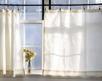 Linen cafe curtains| antique off white|Kitchen curtains|1 panel