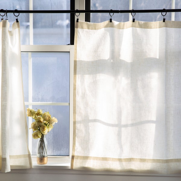 Linen cafe curtains| antique off white|Kitchen curtains|1 panel