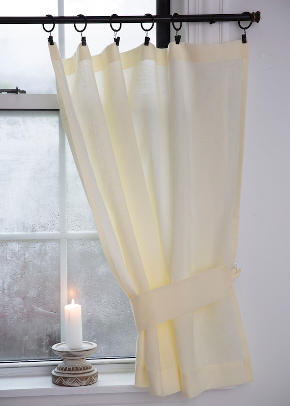 Short Yellow Linen Curtains Curtains for Kitchen1 Panel Etsy