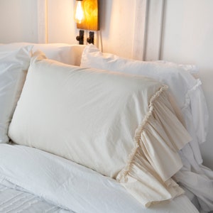 Ruffled Pillowcase Natural or White Farmhouse Bedding Rustic Pillowcase Percale Pillow Sham Handmade Bedroom Decor