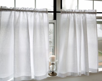 Linen curtains white| linen cafe curtains for kitchen|1 panel with header