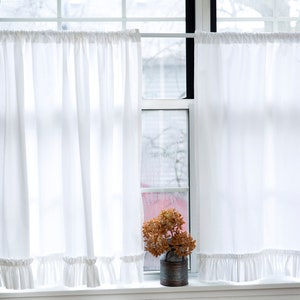 Cafe curtains with ruffle farmhouse | Kitchen curtains | Bathroom curtains