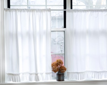 Cafe curtains with ruffle farmhouse | Kitchen curtains | Bathroom curtains