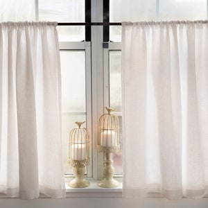 Linen cafe curtains LINED| SOFT white|Kitchen curtains|1 panel|bathroom short curtains