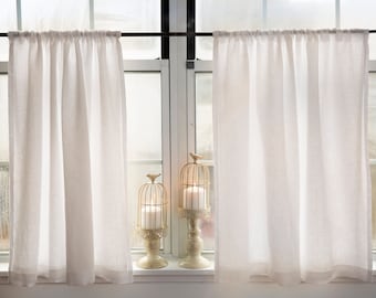 Linen cafe curtains LINED| SOFT white|Kitchen curtains|1 panel|bathroom short curtains