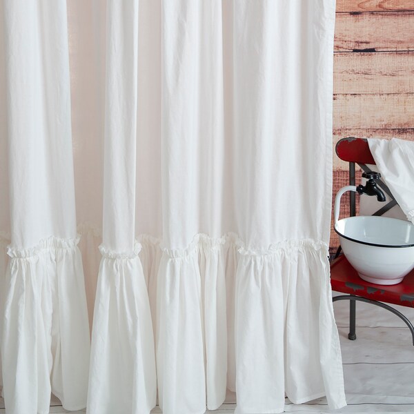 Shower curtain extra long | Farmhouse shower curtain with top ruffle