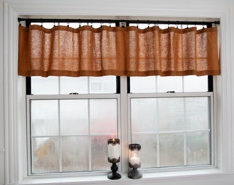 Window CINNAMON linen valance farmhouse|kitchen curtain|rust linen