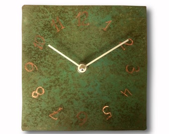 Wall clock, Small green patina clock, Home decor, Original clock, Hand made clock, design clock, clock, rustic clock, clocks, wall clocks