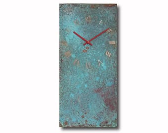 LARGE&LONG patina copper clock, Wall clock, Home decor, Original clock, Hand made clock, design clock, clock, rustic clock, clocks