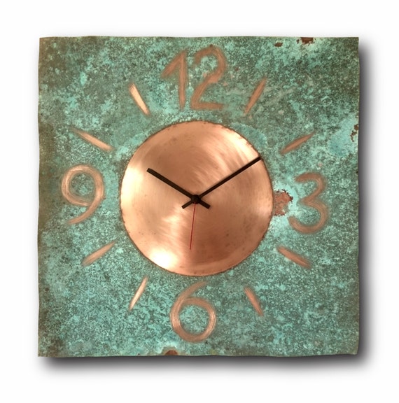 clock Hammered clock Handmade clock Engraving clock rustic clock Original clock clocks Wall clock Home decor Pure copper clock