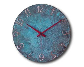 Turquoise wall clock, Home decor, Original clock, Hand made clock, design clock, clock, rustic clock, clocks, wall clock, round clock