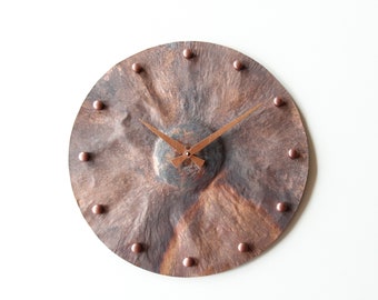 Copper clock, design clock, wall clock, hand made clock, clocks, original clock, design wall clock, patinated wall clock