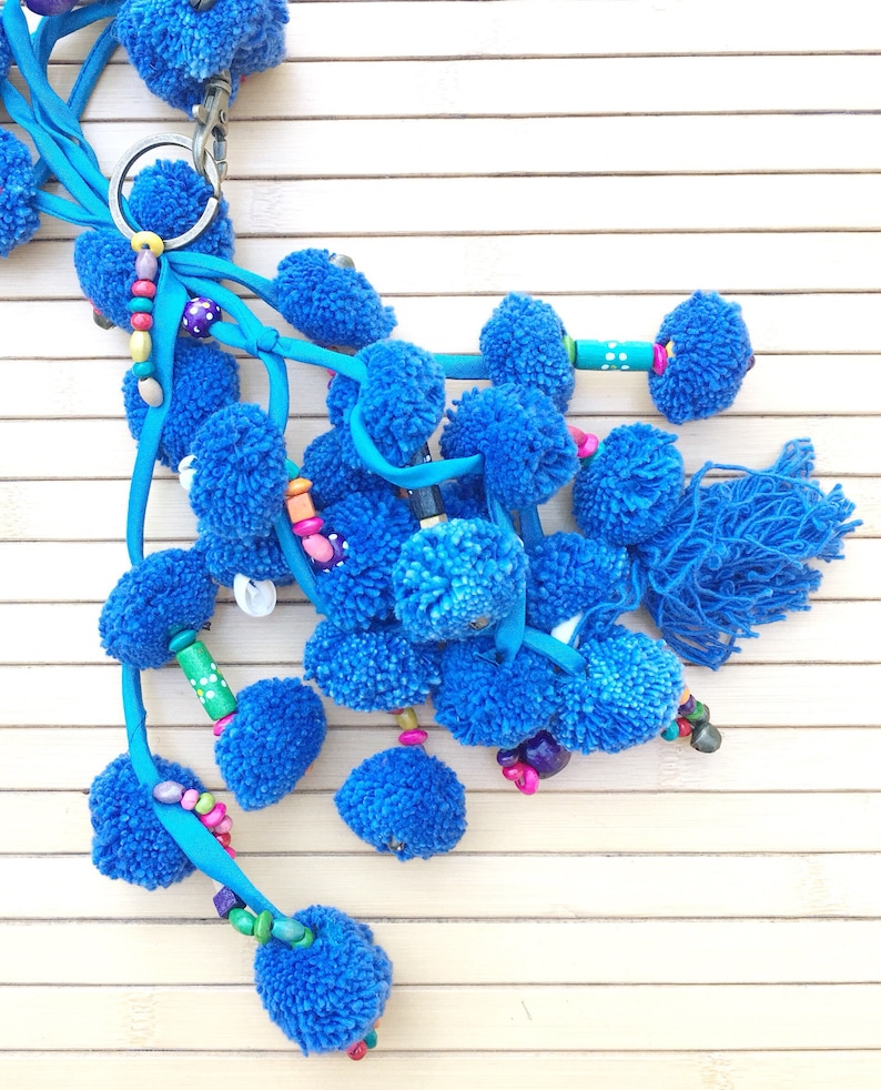 Purse Charm blue pom poms Pom Pom Purse Dangle Zipper Pull Etsy