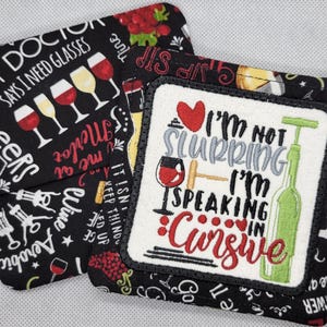 Handcrafted Embroidered Fabric Mug Rug Coasters Wine Drink Beverages Set #3