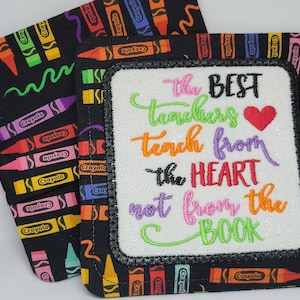 Handcrafted Embroidered Fabric Mug Rug Coasters Teachers Science Math School Classes Set #2