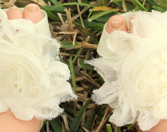 Ivory Barefoot Sandals, Newborn Barefoot sandals, Infant Barefoot Sandals, Baby Barefoot sandals, Barefoot Sandals, Ivory crib shoes