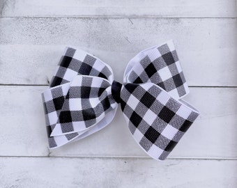 Boutique Hair Bow, Buffalo Check Hair Bow, Black and White Hair Bow, Checked Hair Bow, 4 inch Hair Bow, Girls Hair Bow, Back To School Bow