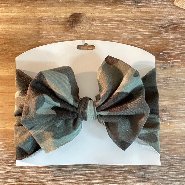 Camo Head Wrap, Knit Head Wrap, Newborn Head Wrap, Big Bow Head Wrap, Green Head Wrap, Infant Head Wrap, Hair Accessory, Camo Hair Bow