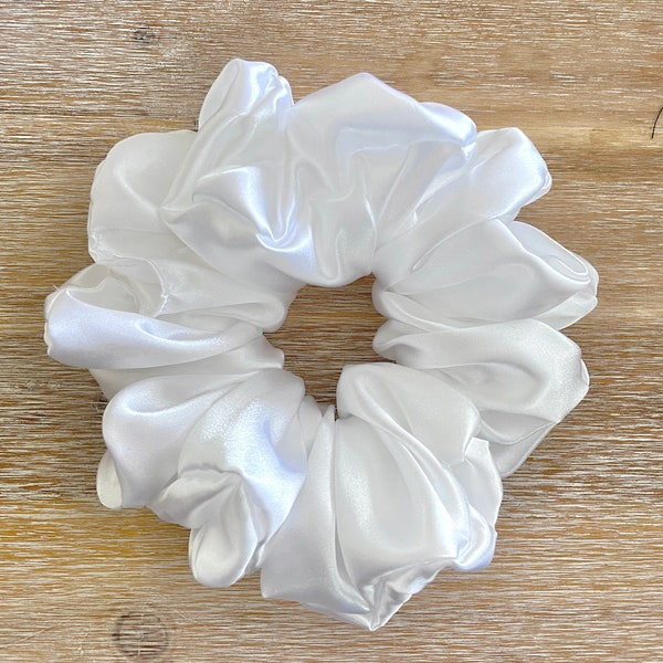 Scrunchies, XL Scrunchies, White Satin XL Scrunchies, Wedding Scrunchies, Satin XL Scrunchies, White Scrunchies, Hair Ties