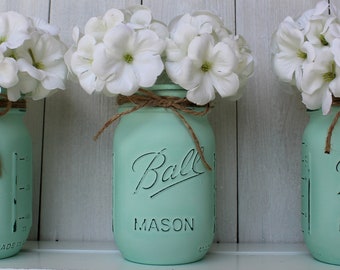 3 Celery Green Pint Mason Jars, Mason Jars, Country Decor, Vases, Rustic Decor, Farmhouse Jars, Shabby Chic Mason Jars, Shower Centerpiece