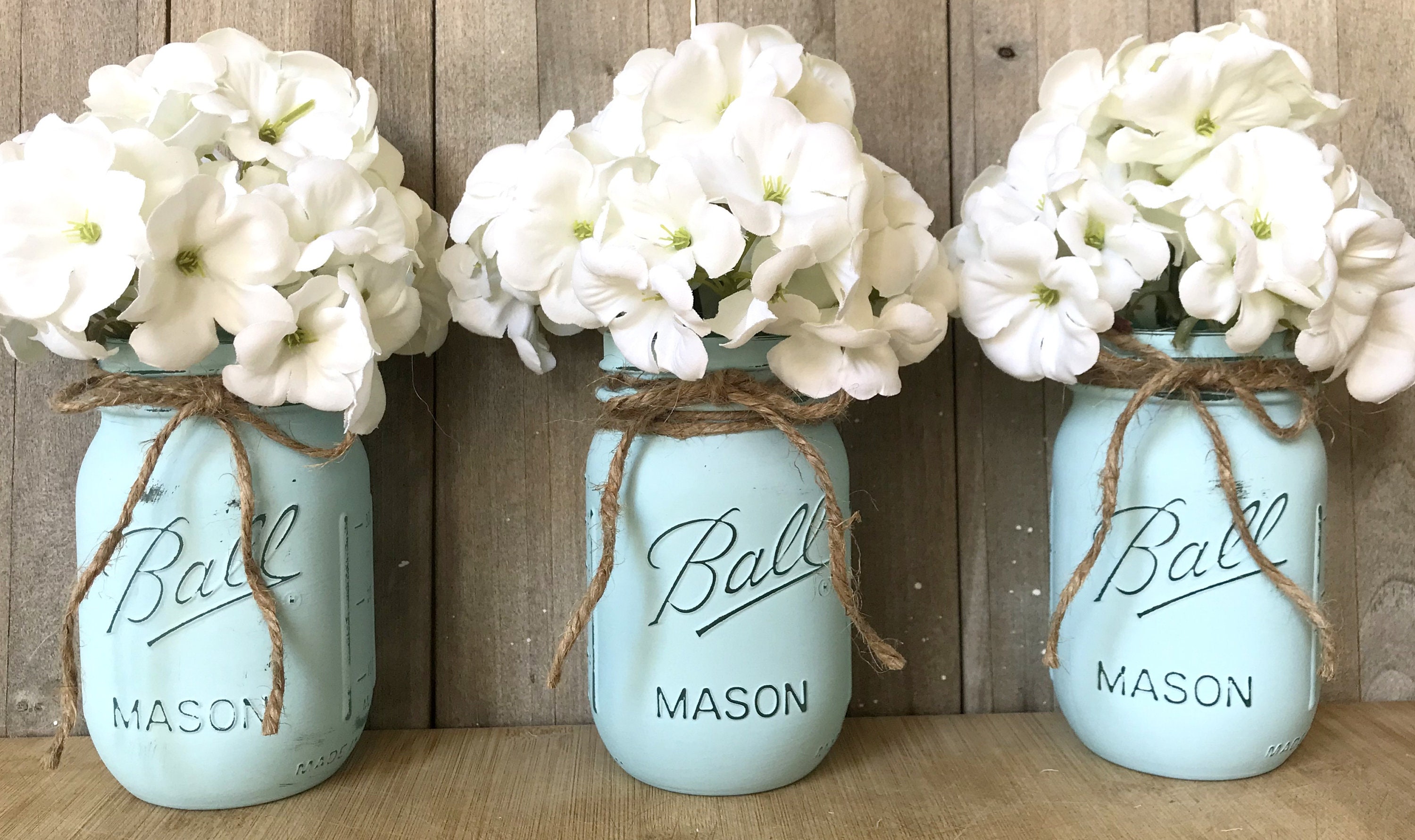 Blue Quart Mason Jar Vases Farmhouse Vases Country Chic Etsy