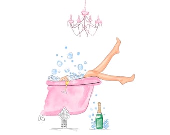 Kunstdruck : Sprudelbad Aquarell Illustration, Innendekoration, Girly Wandbild