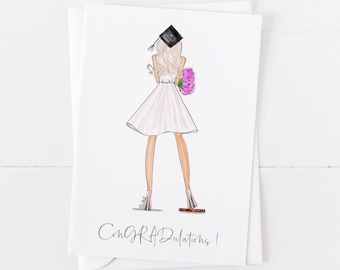 Greeting card : Congratulations, Comhghairdeas card for Graduation girl (Personalise by choosing Hair & skin option)