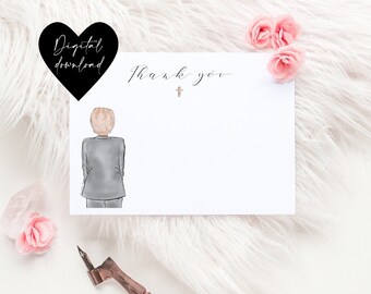 Digital download - Printable Thank you notecards for Communion gifts for Boy, Print at home