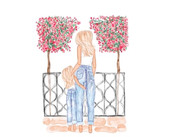 Kunstdruck: Personalisierte Mutter & Tochter, rosa Baumblüte