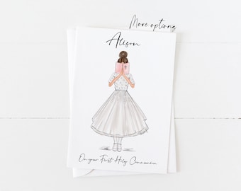 Greeting card - Girl with Bible Communion sketch ( Personalise by Adding Name, choosing Hair & skin option)