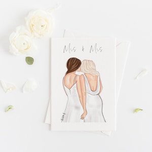 Grußkarte - Hochzeitskarte für Gay Brides, Glückwunschkarte für Frau und Frau (wählen Sie die Option für Haare und Haut)