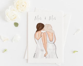 Grußkarte - Hochzeitskarte für Gay Brides, Glückwunschkarte für Frau und Frau (wählen Sie die Option für Haare und Haut)